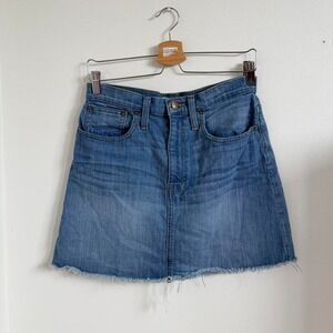 Madewell Denim Mini Skirt Size 28 Blue Raw Hem Stretch Jean Skirt
